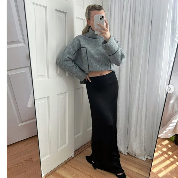 Zara Long Satin Effect Slip Maxi Skirt NWT Black Size Small - Picture 5 of 12